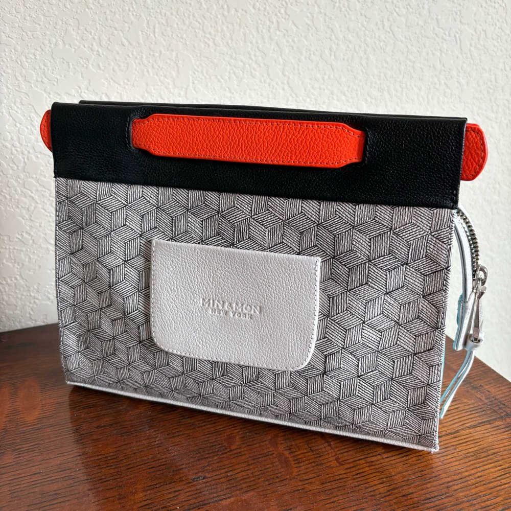 Min & Mon NY “Vali” Crossbody Leather Bag | Purse- Black & White Geometric